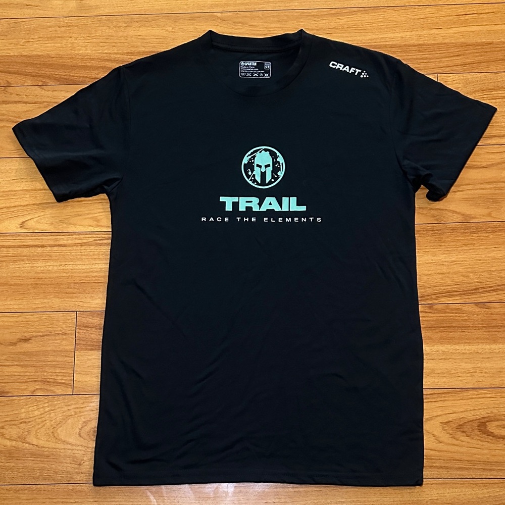 Spartan Black Tee with Teal Trail Finisher